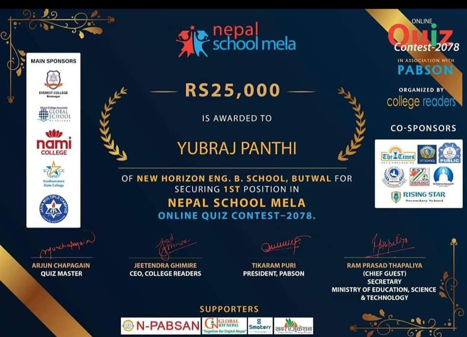 Nepal first at quiz competition